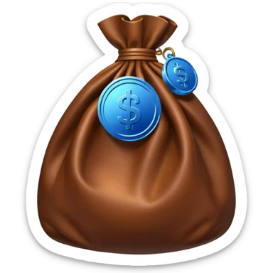brown money bag with a blue coin  sticker