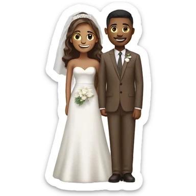 Newly weds, groom wearing brown suit and bride white dress sticker