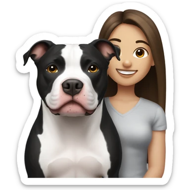 Black and white pitbull with brunette girl sticker