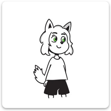 hand-drawn doodle style furry girl with wolf ears and tail, short blonde hair, green eyes, loves evening walks sticker