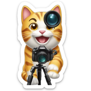 Happy cat with tripod and camera sticker