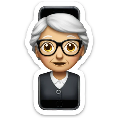 Old lady with glasses looking at iPhone  sticker