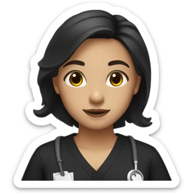 girl with middle part and dark brown hair in black scrubs sticker