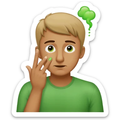 Guy plugging his nose with his fingers because there’s green fart around him sticker