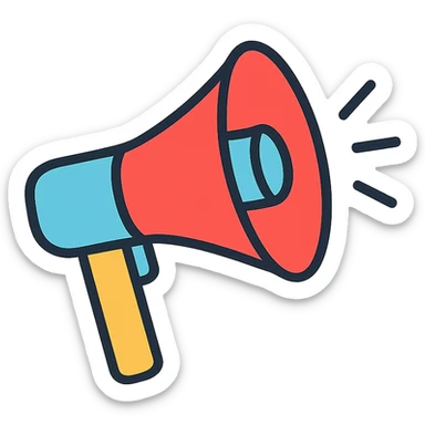 icon with colored outline megaphone (loudspeaker) turned 3/4 view, no text, clear and simple lines sticker