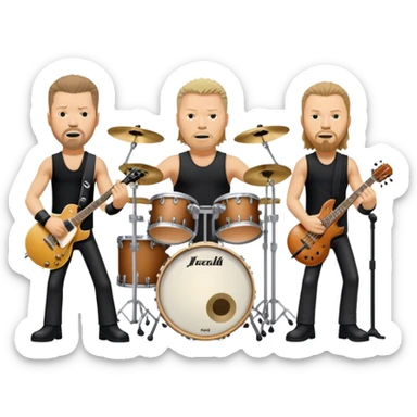 Metallica band/ Photorealistic James Hetfield, Kirk Hammet, Lars Ulrich, Rob Trujilho with instruments on stage sticker