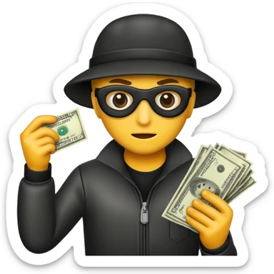 Robber with money sticker