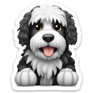 Ein schwarzer Pudel mit weißem Bart sitzt porsche 911 in kreide  sticker