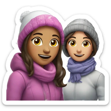 2 brunette girls playing in snow sticker