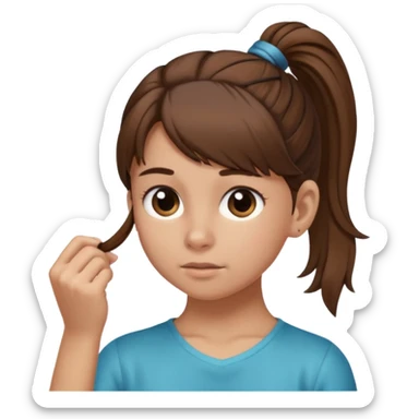 Normal skinned, tiny nosed, brown haired girl with Tying a ponytail sticker
