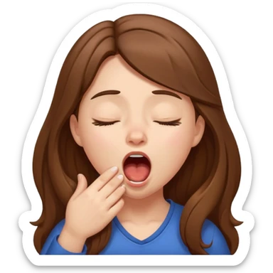 sleepy girl with long brown hair yawning sticker