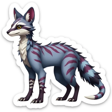 Feral Rare Fantasy dark vibrant Vernid-Sergal-Genet-Trico-species by LiLaiRa, random markings, tufted tail, tufted ears, full body sticker