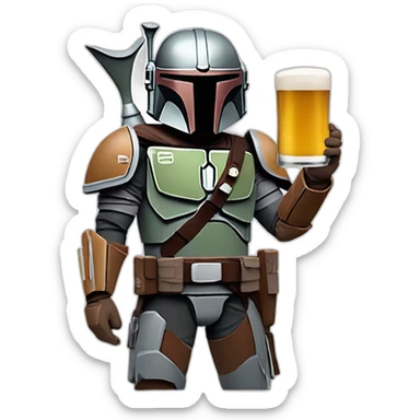 Le mandalorian en train de boire une bière sticker