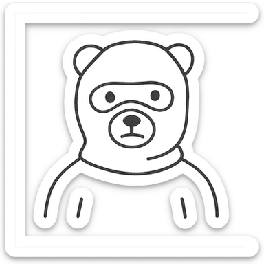 bear with a pink balaclava, hand-drawn outline style icon, no color sticker