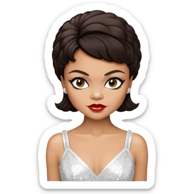 Eartha Kitt with dark brown hair, white sequin outfit sticker