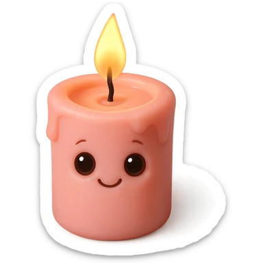 Draw a pink, Pixar-style candle with a flame. The candle should be visible from the front and top. sticker