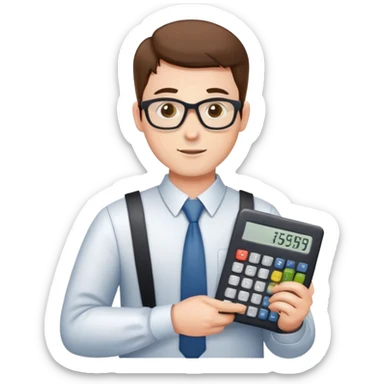 male accountant with calculator and spreadsheet sticker