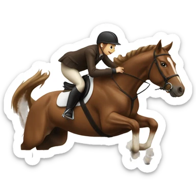 Brown horse jumping over jump with rider sticker