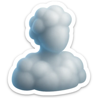 front view of a person made entirely of white fluffy convex clouds, shoulders visible, matte glass style sticker