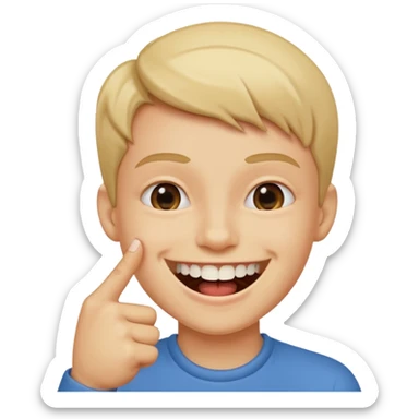 Con una sonrisa en la cara mientras muerde la punta del dedo indice en la boca son sus dientes sticker