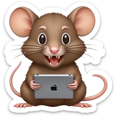 Rat playing with I pad growling sticker