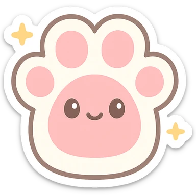 fluffy paw, kawaii style, big pads, sparkles, pink and white sticker