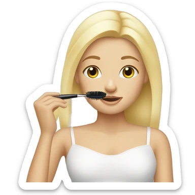 Blonde girl putting on mascara  sticker