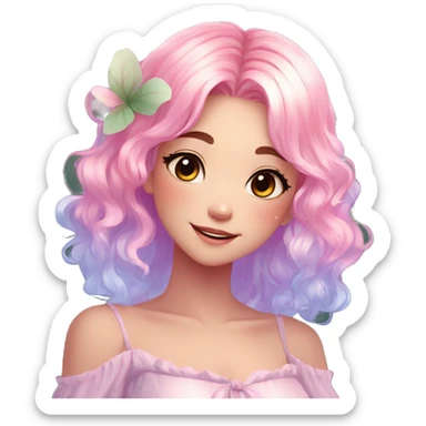 Gorgeous Beautiful Blushing Petite Colorful-Shiny-Pastel-Fairy-Anime-Girl with beautiful gradient pastel hair aesthetic sticker
