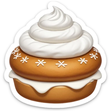 A bun with visible whipped cream in the middle and powdered sugar on top sticker