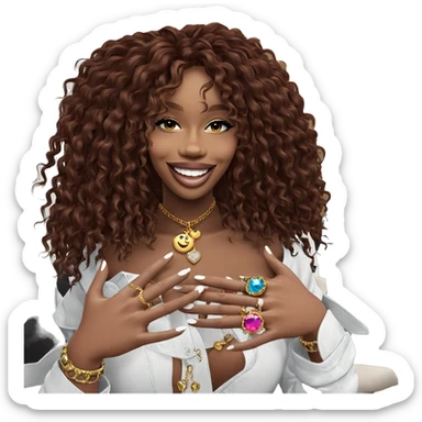 smiling girl with jewelry sticker