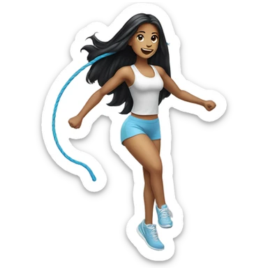 Pale girl with long black hair jumping rope fitness sticker