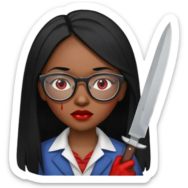 palhacinha sangrenta assassina pele negra de cabelo preto liso e longo with glasses sticker