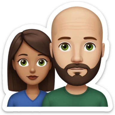 Man beard bald white dark green eyes, woman medium hair brown brown eyes latina  sticker