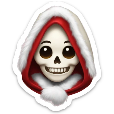 Cute, happy young skull wearing a red velvet hood with white fur trim. sticker