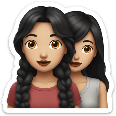 girl with black hair kissing a girl with dark red hair sticker