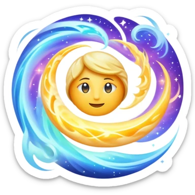 Create an emoji representation of 'The Archon,' a theory by the asuras of Epheotus. It symbolizes life emerging from pure aether in the Aether Realm. Include mystical energy, divine creation, and an ethereal, otherworldly essence. Think cosmic birth, flowing energy, and celestial themes sticker