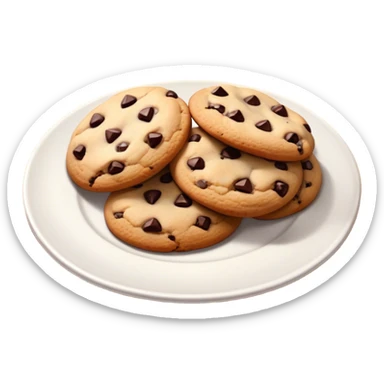Cinematic Realistic Cookies Dessert Emoji, showcasing a plate of freshly baked cookies with gooey chocolate chips rendered with lifelike textures and warm, homey lighting. sticker