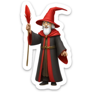 wizard holding a red feather sticker