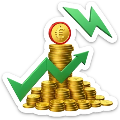 3D euro coins and banknotes stack, green upward arrow and red downward arrow, 
money flowing in and out, gold and silver coins, transparent background, 
emoji style, realistic, balanced composition sticker