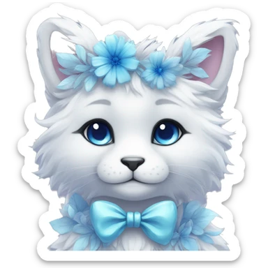 Anthro Cute Cool Kawaii gorgeous sparkly ethereal fantasy animal creature with blue eyes furry sona with flowers and bow tie beautiful aesthetic sticker