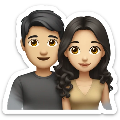 A half pale Asian man with short dark hair and amber eyes embracing and loving a half Asian woman with long wavy dark hair and dark hazel eyes. They love each other a lot And have good fashion taste. sticker