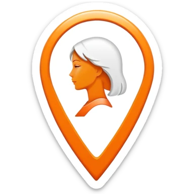 Orange location pin with white woman silhouette inside sticker
