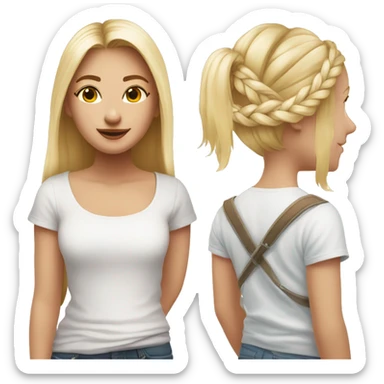 Une fille avec des lunetts roses et un t-shirt blanc un short blanc et une tresse blonde sticker