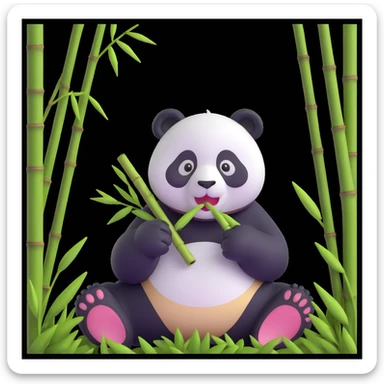 panda eating bamboo in forrest background, close up pose sticker