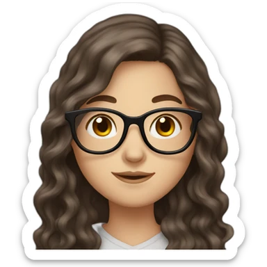 White Girl with wavy dark brown long hair, brown eyes and glasses sticker