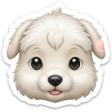 a white cute baby dog with a small gray stain on one eye sticker
