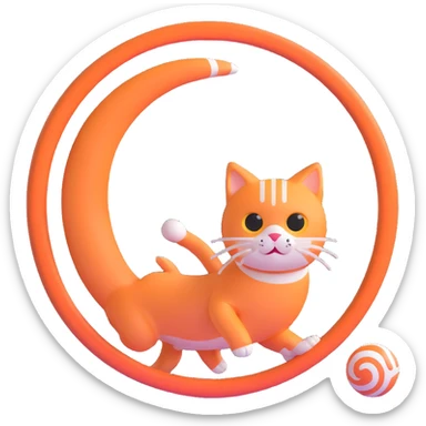 A cat chasing a ball that looks like the Enso speedrun logo sticker
