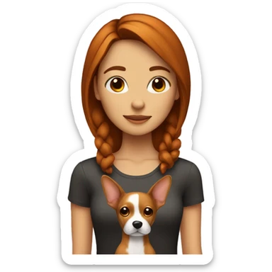 brunette girl with ginger point ears dog  sticker