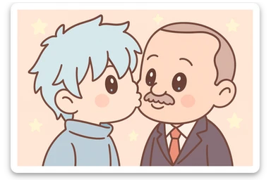 Gojo Satoru and Recep Tayyip Erdoğan sharing a gentle kiss, soft lighting, anime-inspired, no explicit content sticker