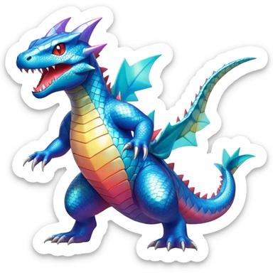 Shiny Exotic Colorful epic Gabite-Salamence-Koraidon-Feraligatr-Fakémon-hybrid-creature (full body)  sticker